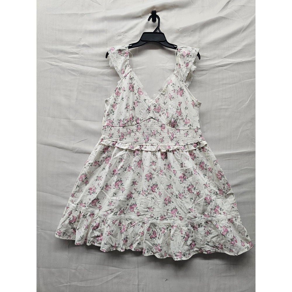 Wild Fable Womens Floral Smocked Tiered Dress Cream Cotton Blend Casual Size XXL